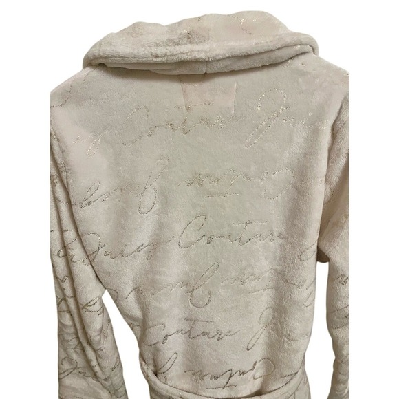 Juicy Couture Plush White Script Robe S/M Cozy Belted Lounge Sleepwear - Picture 7 of 8